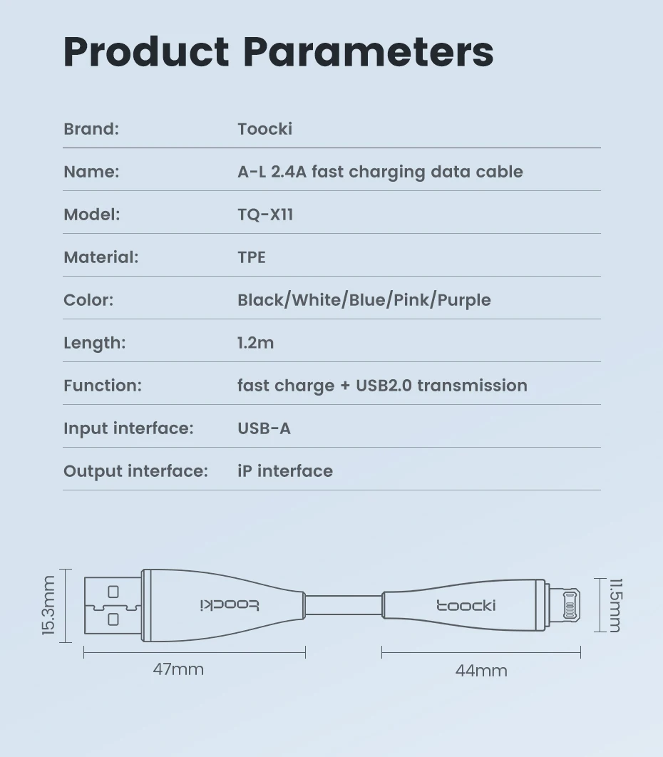 Toocki 2.4A USB Lightning Cable Data Wire for iPhone 14 13 12 Pro Max XR XS 8 7 iPad 9 8 Air 3 AirPods 3 for iPhone Charger Cord