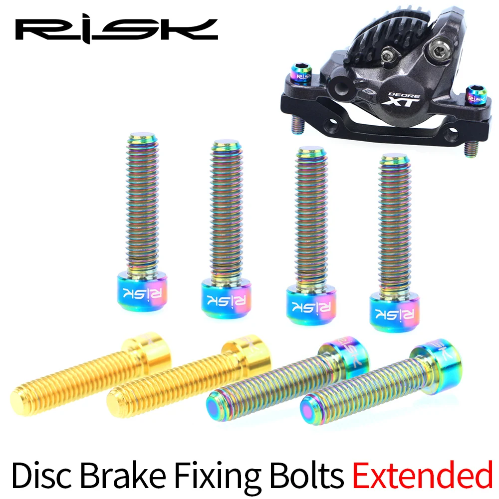 RISK 2pcs Mountain Bike M6x25mm Disc Brake Caliper Fixing Bolts Screws Extended Titanium Alloy for A-pillar Adapter Bicycle Part