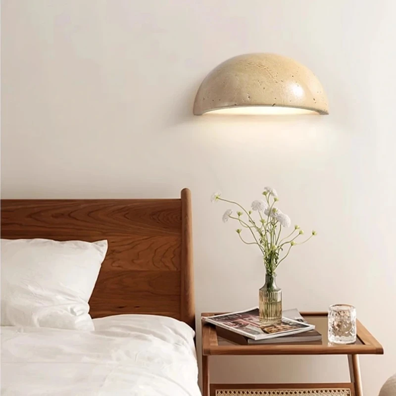 

Modern Applique Murale LED Wall Lamp Yellow Travertine Glass Lampshade Indoor Room Decoration Bedside Lighting Wall Light