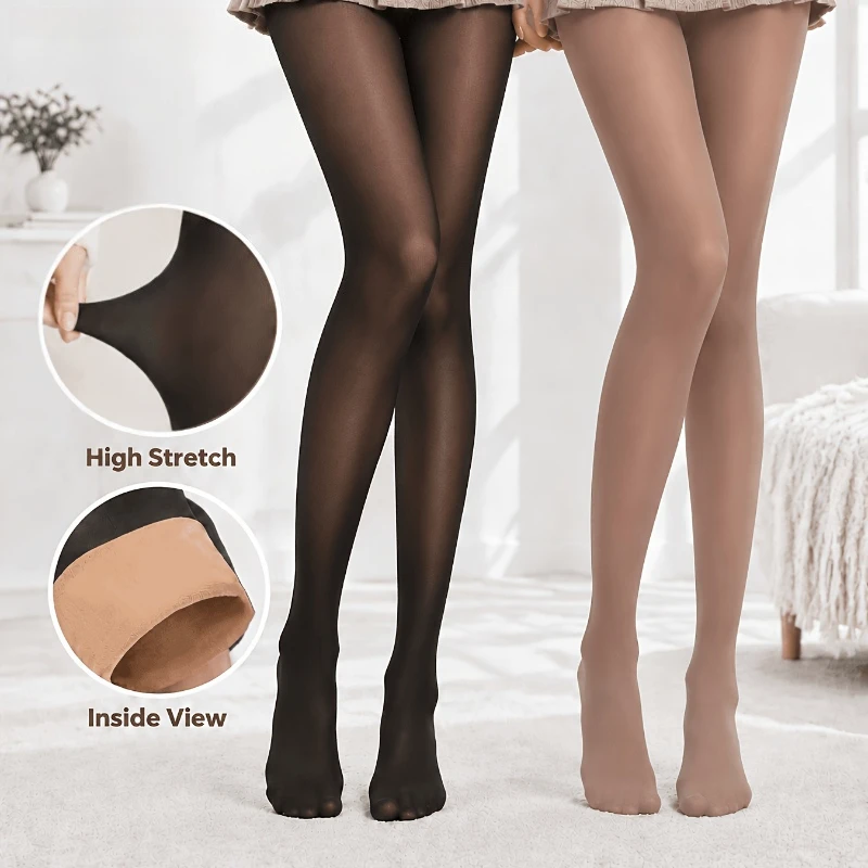 Winter Warm Fleece Tights Women Thermal Pantyhose High Waist Tummy Control Butt Lift Translucent Slim Thicken Black Stockings