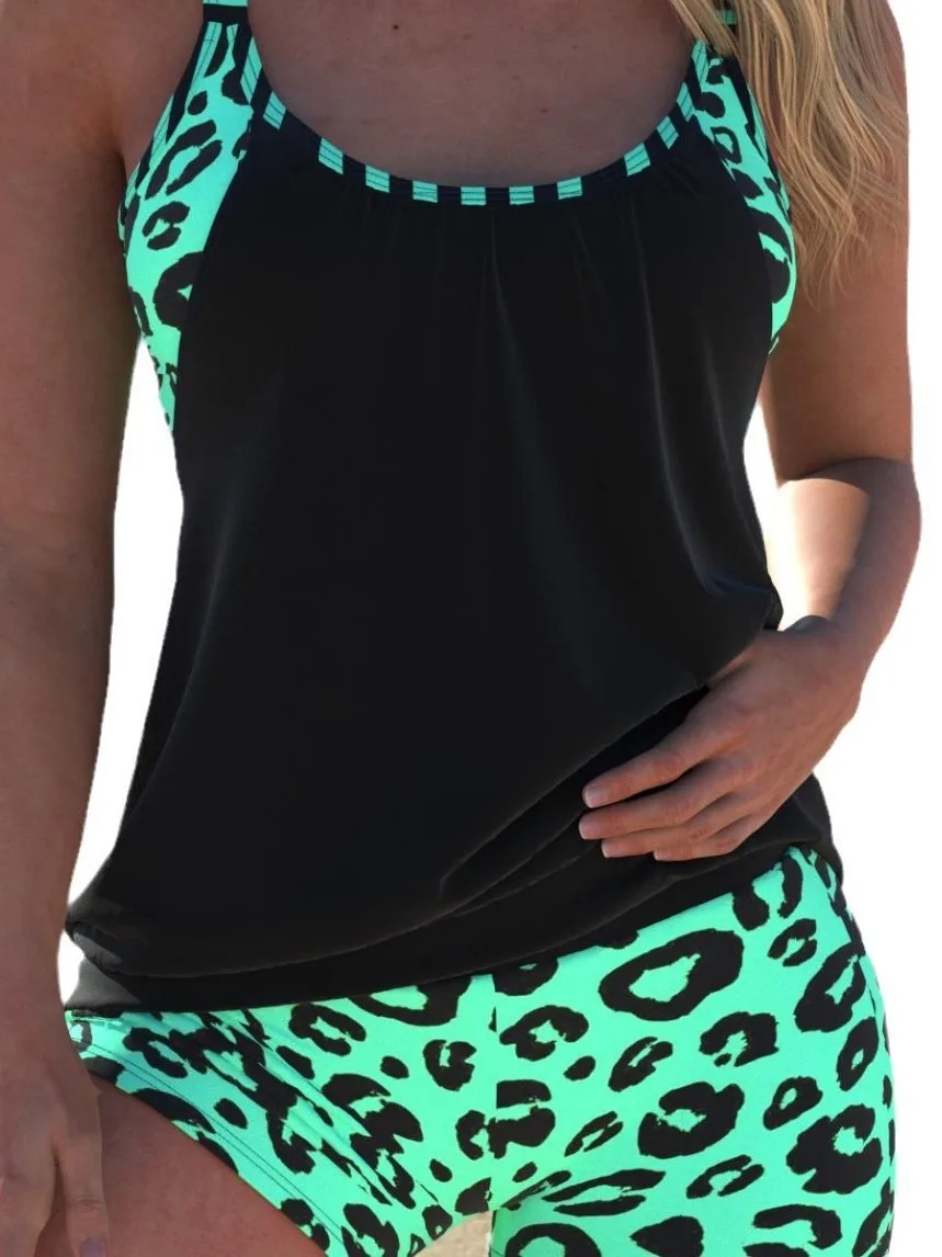 2025 Strap Patchwork Vest Tankini Set Women's Modest Swimsuir with Shorts Printed Two-Piece Conservative Swimwear Summer Holiday