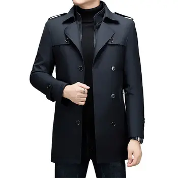 Men's Detachable-Liner Double-Breasted Trench Coat 6 Autumn Winter Liner Detachable Men's Trench Coats Fashion Smart Casual Double Breasted Turn Down Collar Warm Long Outerwear Men 6