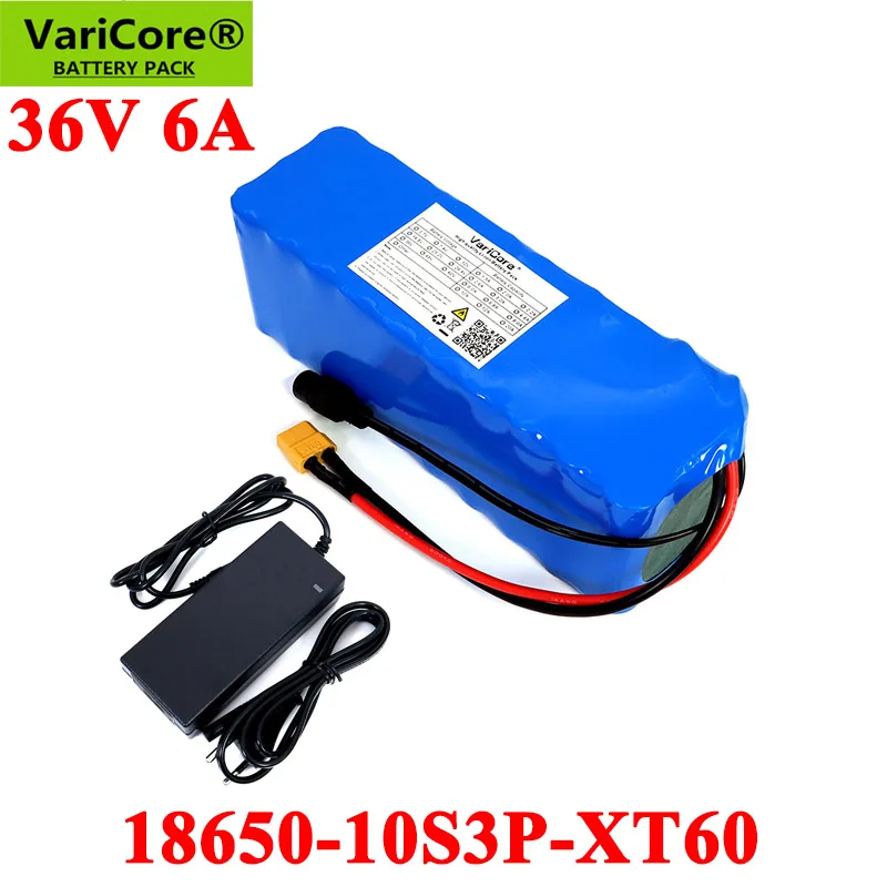 VariCore 36V 6Ah batteries Built in 20A BMS 18650 10S3P Lithium Battery Pack  with 42V 2A Charger