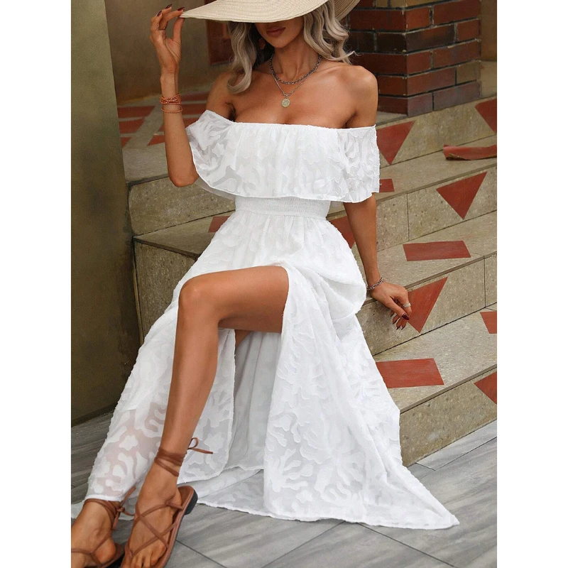 Vestidos White Crochet Lace Dresses for Women 2024 Summer Boho Beach Vacation Maxi Dresses Sexy Off Shoulder Party Casual Dress