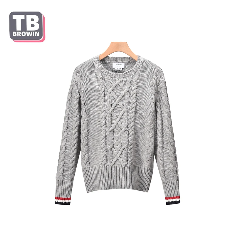 TB BROWIN-Pull quatre barres pour homme, col rond, Jacquard, chaud, luxe, personnalité, collision, automne, hiver, marque Flagship-store