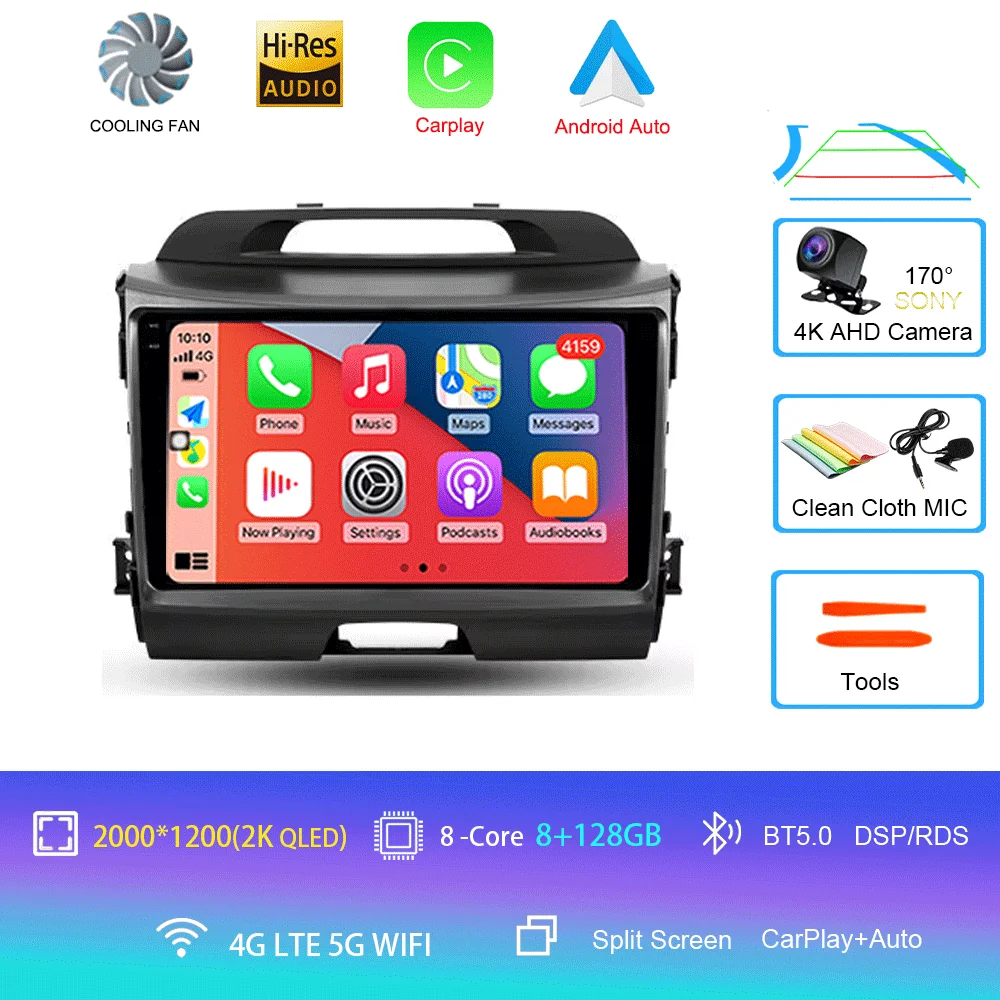 Android 16 Autoradio Draadloze CarPlay Auto voor KIA Sportage 3 2010-2015 2016 4G + WIFI Multimedia Video Player GPS 2din Autoradio