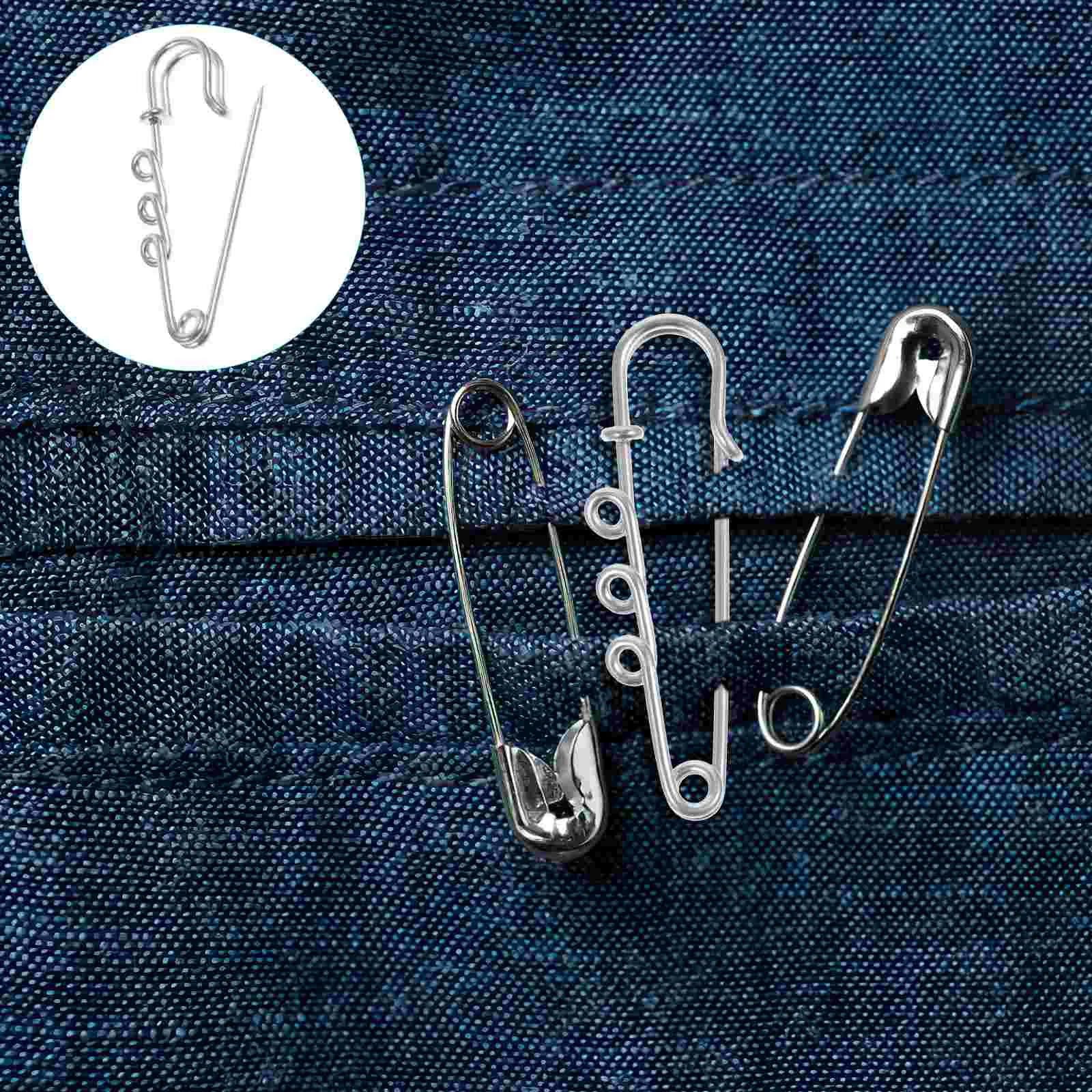 

50 Pcs 3-Hole Safety Pin Boutonniere Pins Clips DIY Brooches Accessories Jewelry Alloy Small for Clothes Blanket Big with Holes