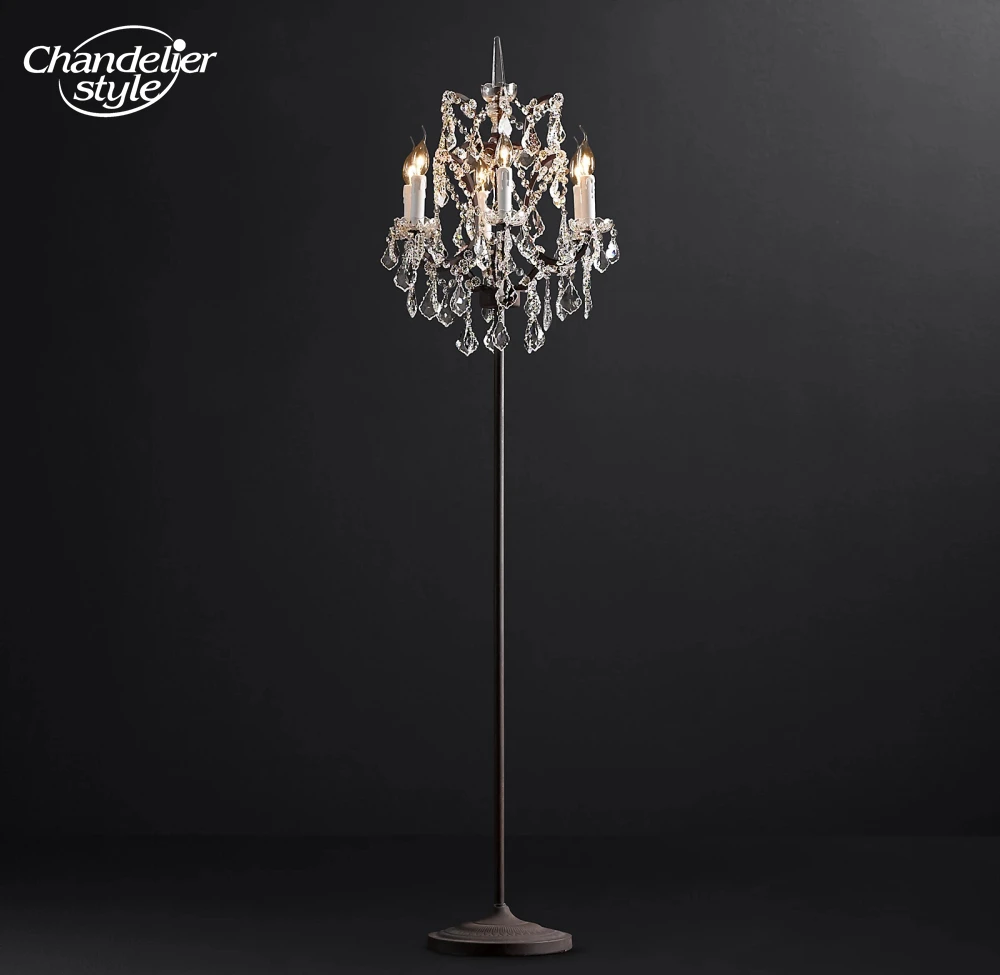 Modern LED Floor Lamps Lustre 19th C. Rococo Iron & Crystal Candle Standing Lights Bedroom Living Room Indoor Lighting