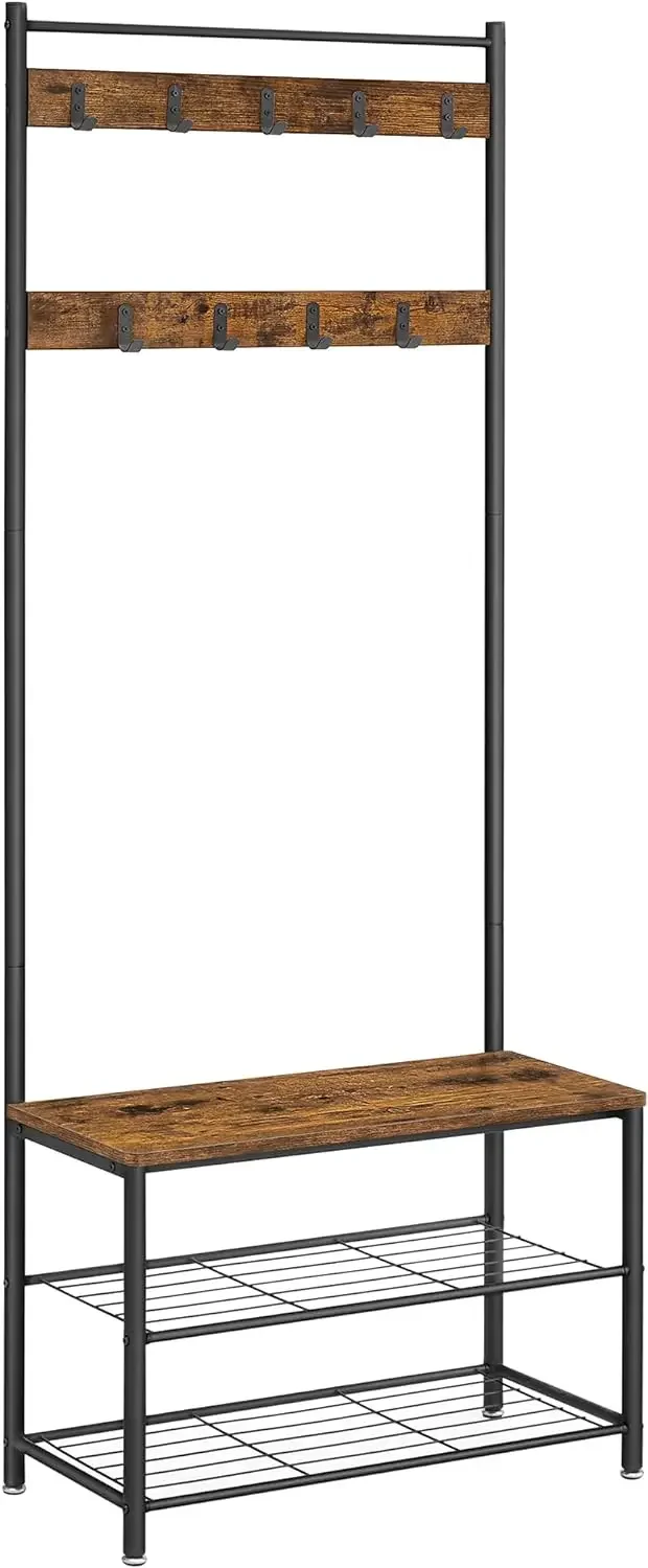 

NEW Coat Rack Hall Tree with Shoe Storage Bench Entryway Bench with Shoe Storage 3-in-1 Steel Frame for Entryway USA