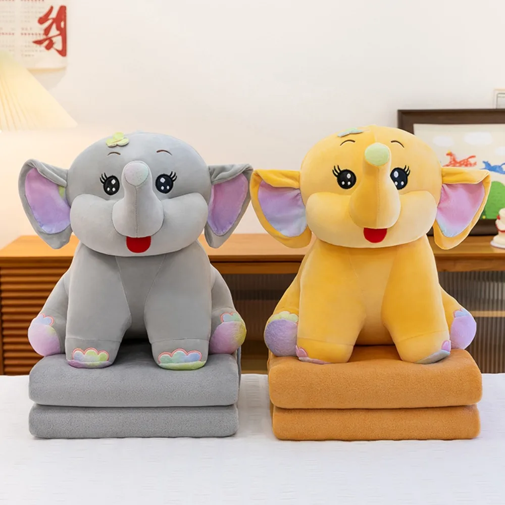 Cute Cartoon 2-in-1 Pillow Blanket for Office Plush Elephant Doll Fleece Blanket Napping Home Decor Multifunction Car Pillow