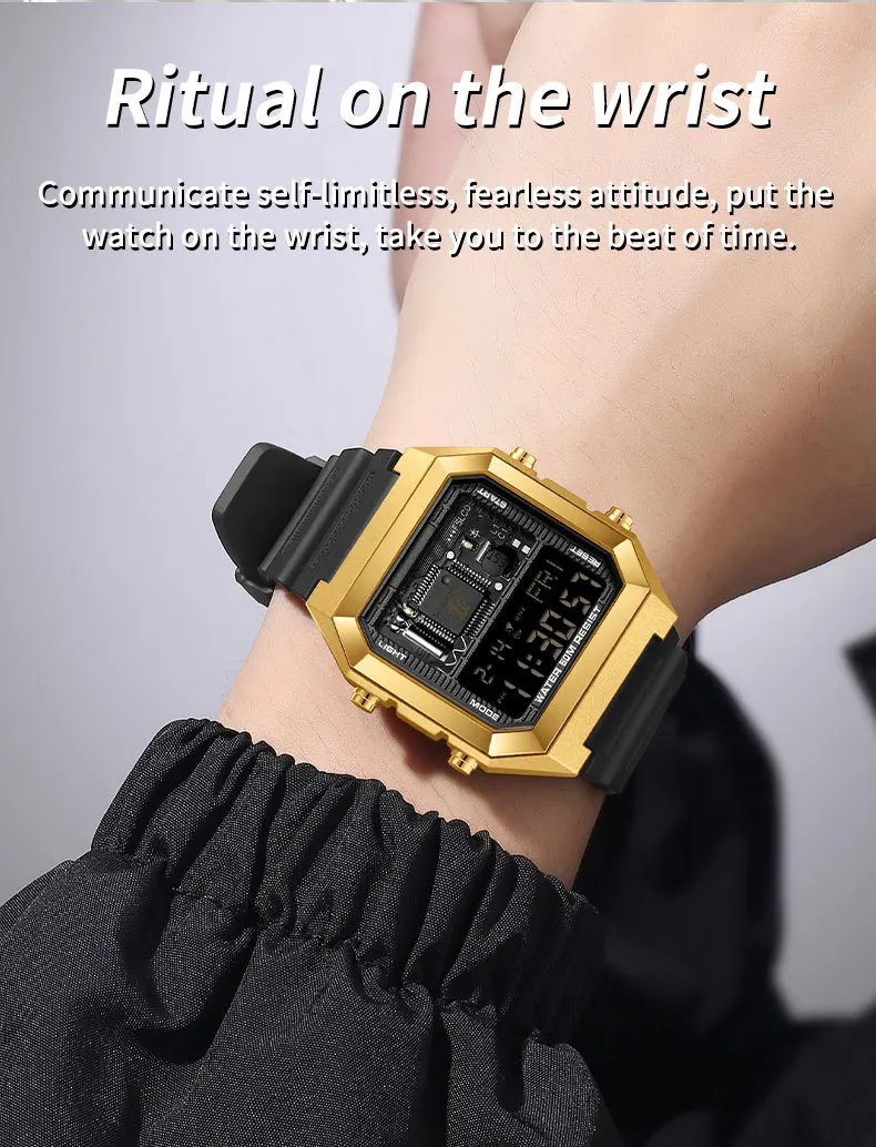 SANDA SD6216 Men's Fashion Electronic Alarm Square Dial Waterproof Multi functional Calendar Sports Watch