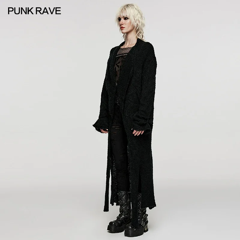 PUNK RAVE women\'s Gothic asimmetrico Straight Tube Design risvolto Collor Cardigan lungo quotidiano Casual allentato maglione oversize donna