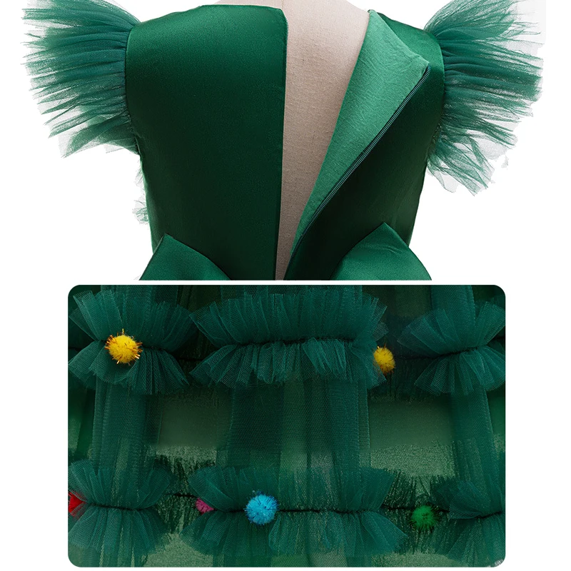 2025 عيد الميلاد فتاة فستان لطيف شجرة عيد الميلاد تول تنورة الأطفال لعب الأدوار ازياء الفتاة كرنفال حفلة الملابس الخضراء #4