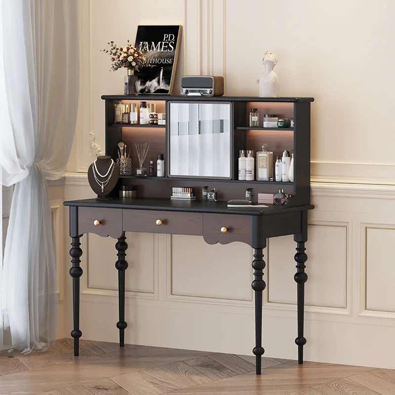 

Bedroom dressing cabinet French cream style solid wood chest white American retro dressing table storage makeup table