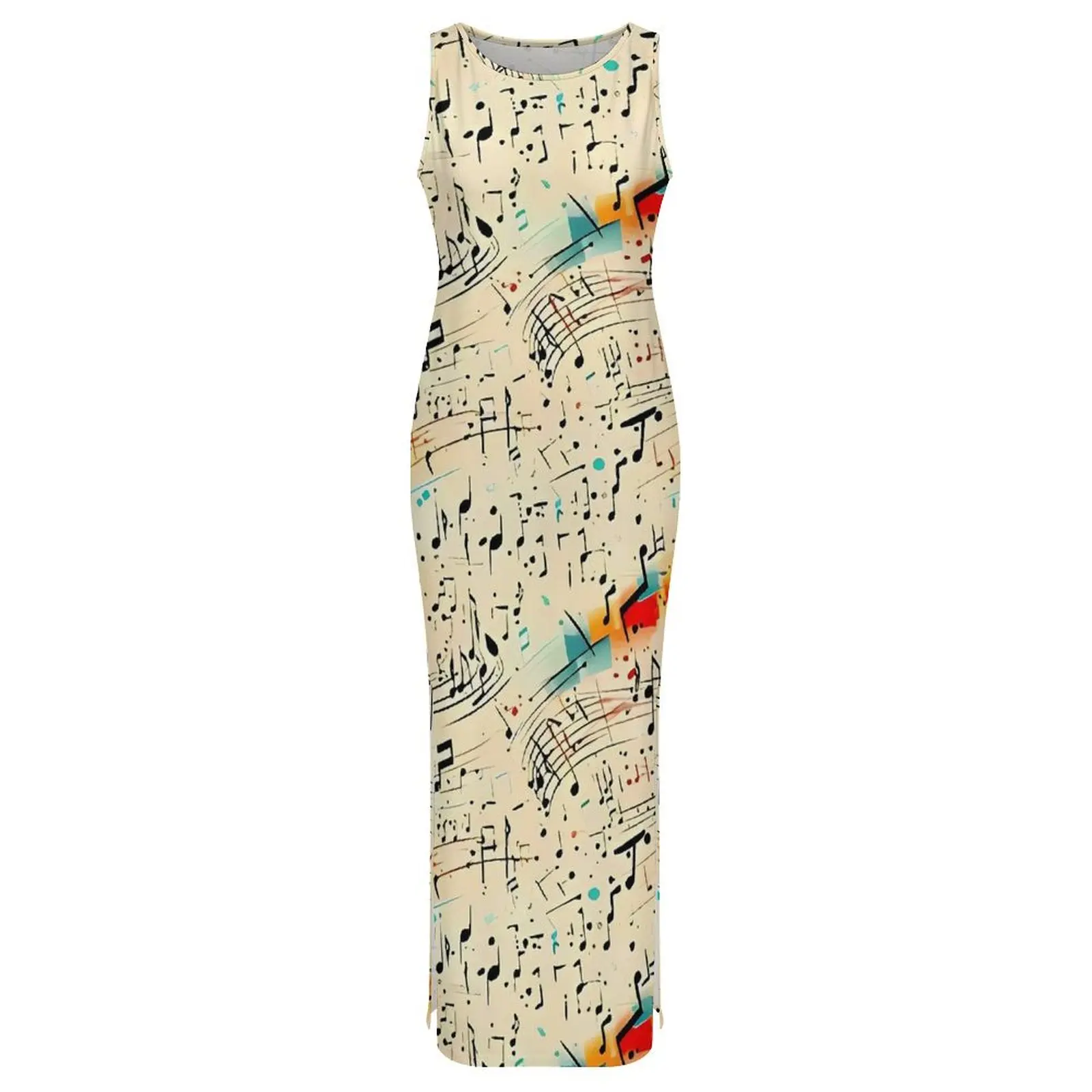 Robe moderne avec Note de musique pour femmes, imprimé rétro, moulante, esthétique, sans manches, Maxi, vêtements surdimensionnés personnalisés, été