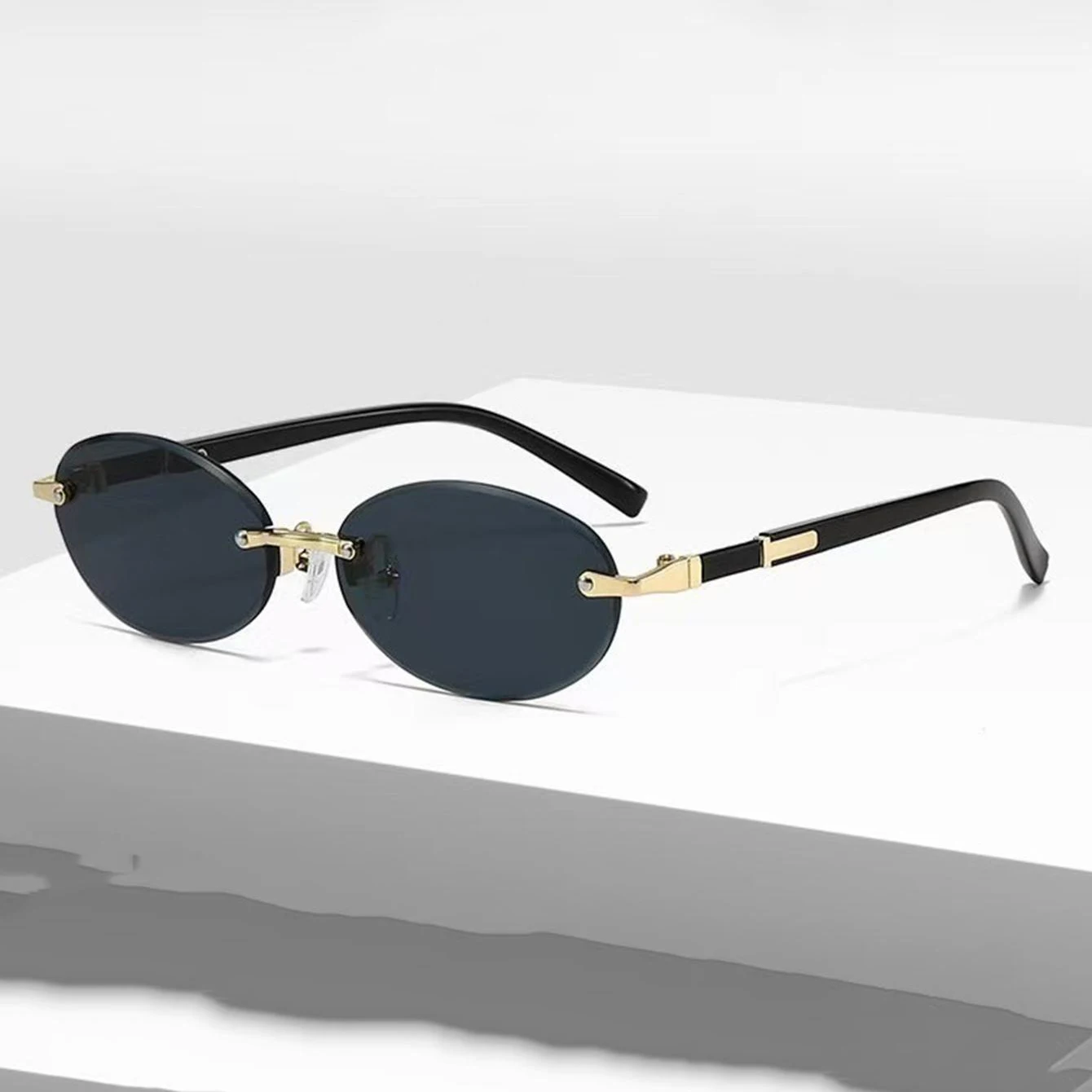 Trendige Sonnenbrille mit geschnittenem Rand, personalisierbar, ovaler Rahmen, neue rahmenlose Spicy Girl Hip-Hop-Sonnenbrille, Metall-DAMEN-Sonnenbrille, Herren-Su – Detail 13