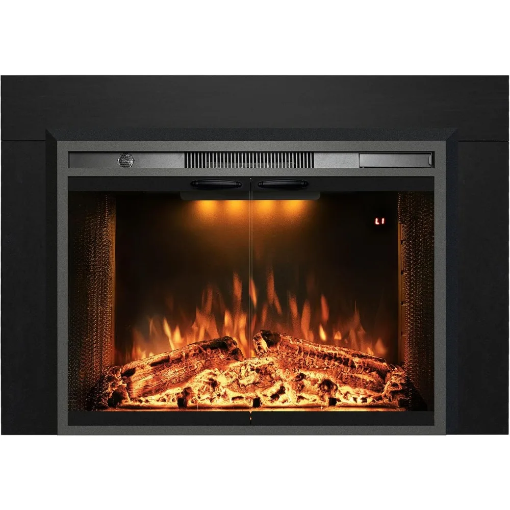 

44.5" W x 32" H Electric Fireplace Insert with Metal Trim Kit, Adjustable Flame, Top Light , Timer, Glass Door & Mesh Screen