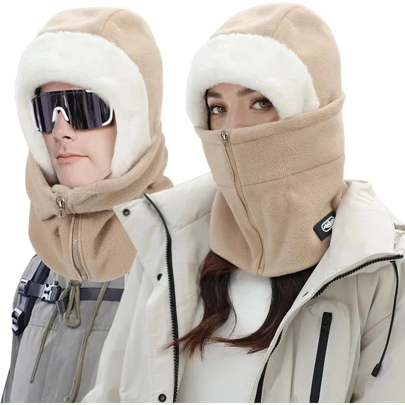 Winter Thermal Fleece Balaclava, Unisex Warm Fleece Hat Hood Neck & Ear Warmer Scarf Snood Full Face Cover, Windproof Ski Mask