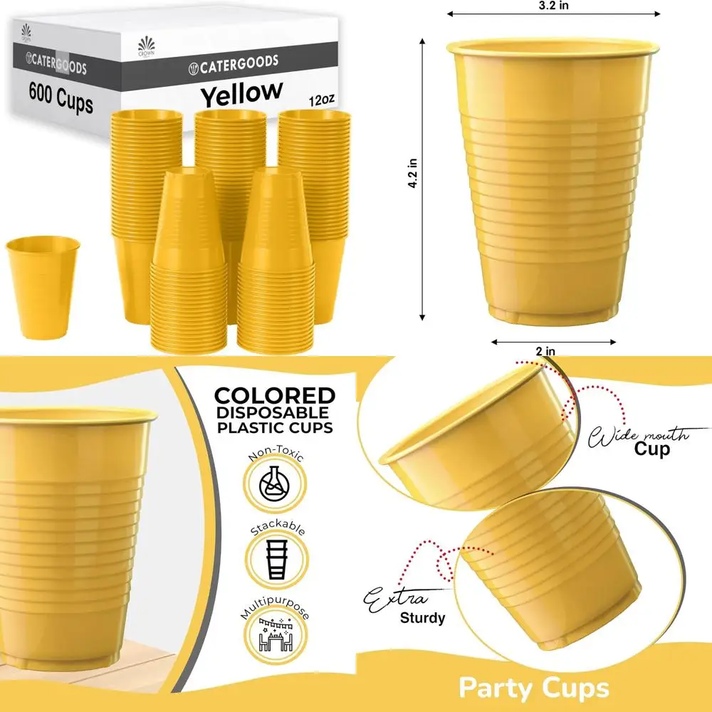 

Прочные одноразовые желтые чашки 12 унций — 600 штук — без BPA — идеально подходят для вечеринок и мероприятий