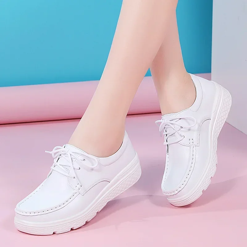 

White Shoes Fashion Lace Up Women Thick Sole Casual Shoes for Women Fashion Soft Sole Non Slip Platform Shoes