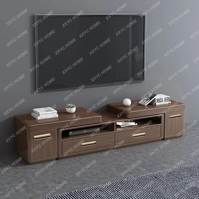 

Q Walnut Solid Wood TV Cabinet Modern Simple Coffee Table Combination Floor Cabinet
