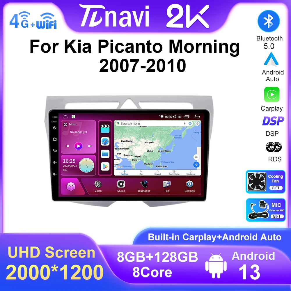 

2K UHD Screen Android 13 For Kia Morning Picanto 2007 - 2010 Car Radio Stereo Multimedia Video Player Navigation GPS Autoradio