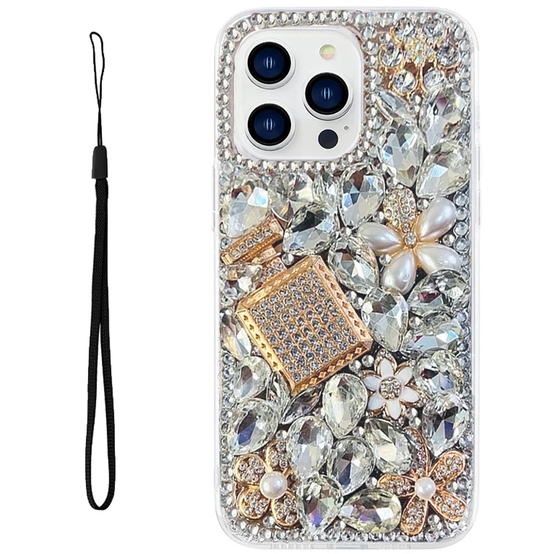 

Clear Case For Samsung Galaxy S24 S25 S23 S22 S21 Ultra S20 FE S10 S9 S8 Note20 10 9 8 Plus Gem Stone Protective Cover Bling