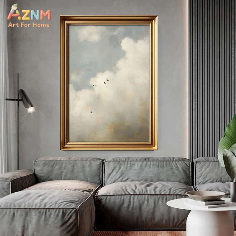 AZNM Retro Cloud landscape canvas painting core, European Evening Sky Art decorative paintings,  living  bedroom decorative