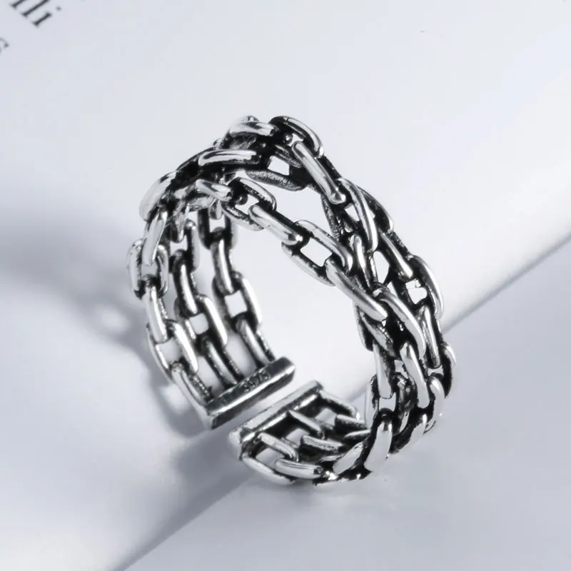 جديد خمر الشرير الفضة اللون خواتم الاصبع للنساء INS الموضة الإبداعية سلسلة النسيج هندسية اليدوية هدايا مجوهرات الحفلات