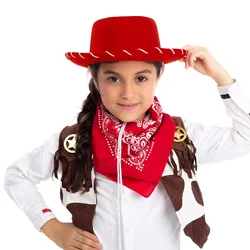 Children'S Vintage Red Cowboy Hat Western Style Suede Unisex Wide Brim Kids Jazz Hats Festival Cosplay Dress Party Headwear