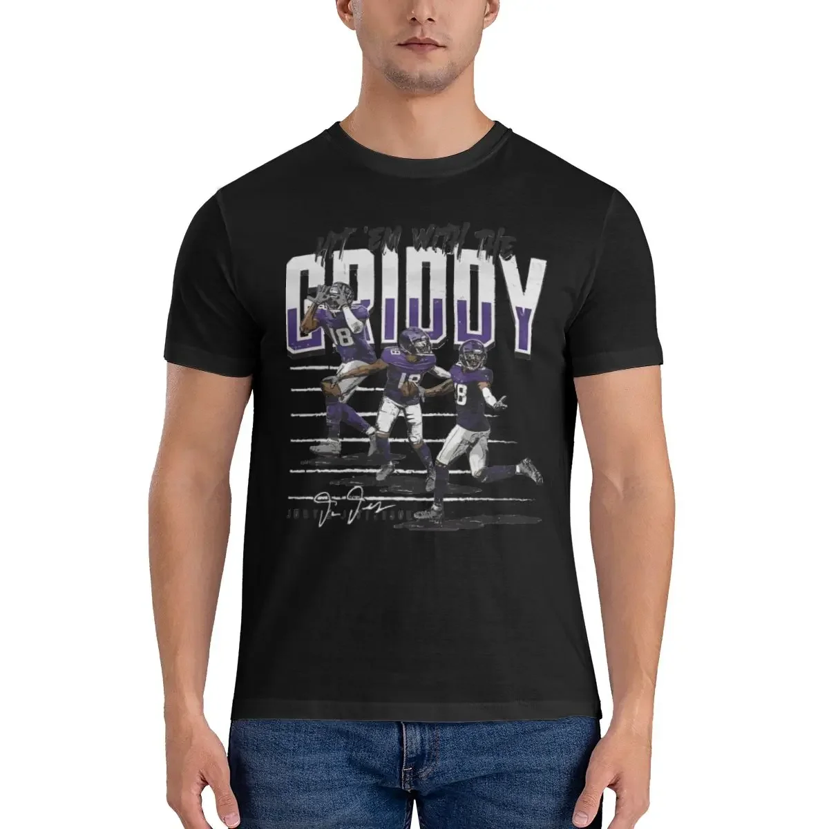 Men's Hit Them With The Griddy T Shirts Justin Jefferson 100% Cotton Tops Funny Short Sleeve O Neck Tees Original T-Shirts