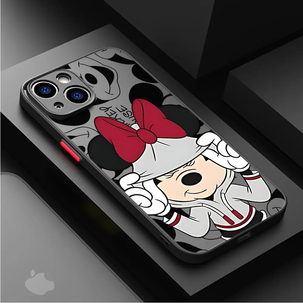 Capa Matte Transparente, iPhone XS, X, 15, XR, 7, 6S, 8 Plus, SE, 13, 11 Pro, 12 Mini, Disney Mickey e Minnie Mouse, 14 Pro Máx, XS Máx