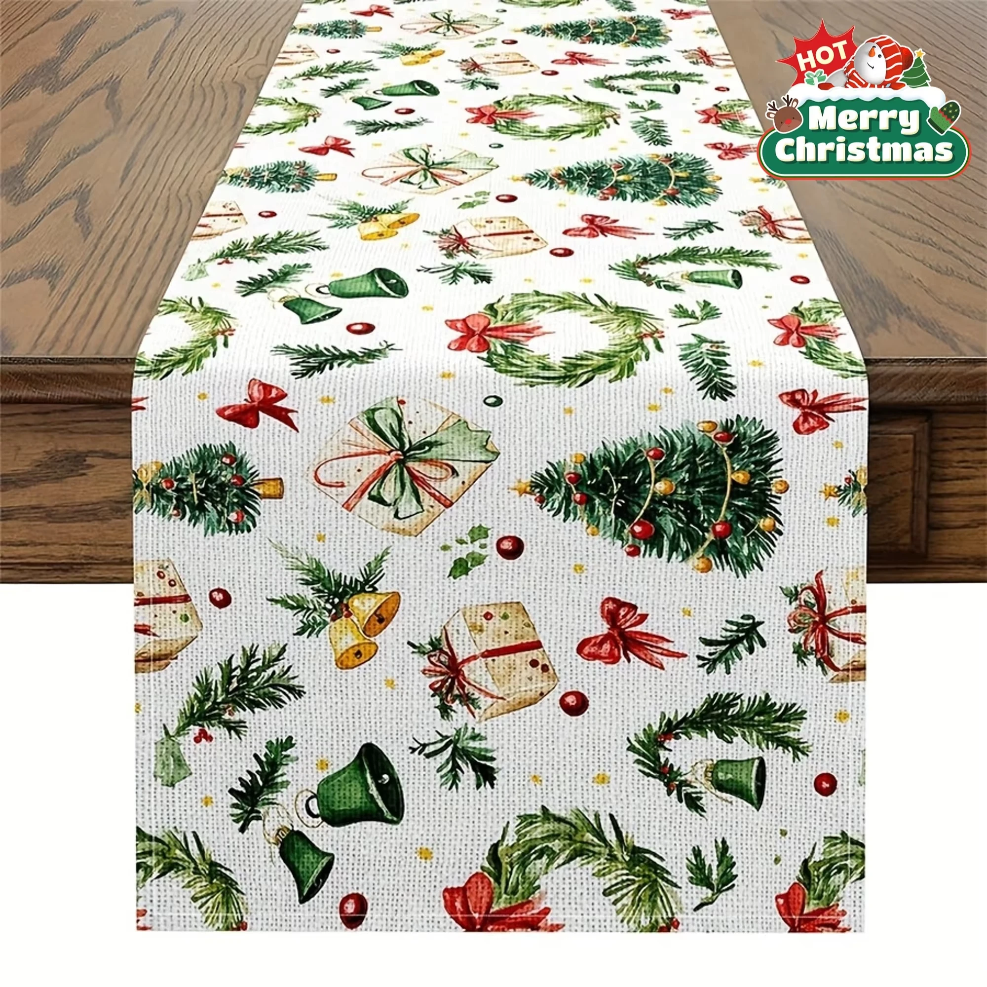 Gemütlicher Tischläufer mit Weihnachtsbaum-Print |   Ideal für den Winterurlaubstisch und Weihnachtsküchendekoration