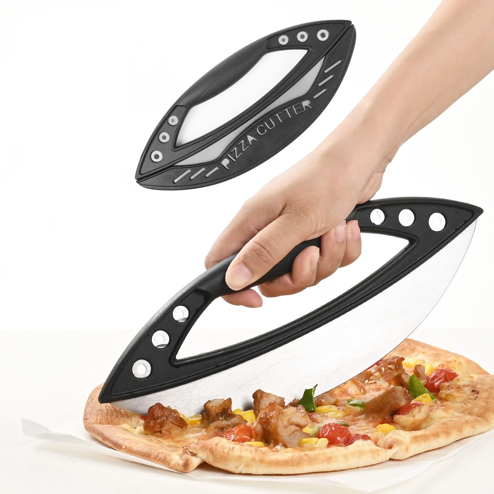 

Semi-Circular Cutting Pizza Cut Vanilla with Knife Stainless Steel Slicer Knife with Blade Cover Premium Kitchen Pizza Tools