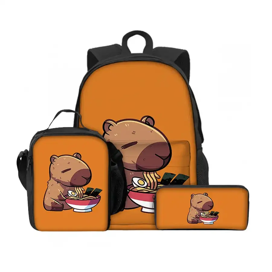 

3 Pcs Set Kapibala Lunch Bags ,Pen Bags ,Front Bag Backpack For Boy And Girl Best Gifts 3D Cartoon School Backpack For Children