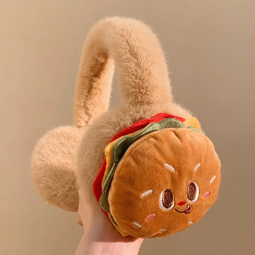 

Милые мягкие грелки для ушей в виде гамбургера, плюшевые ветрозащитные плюшевые забавные чехлы для ушей, утолщенные складные наушники для защиты от холода, зимние