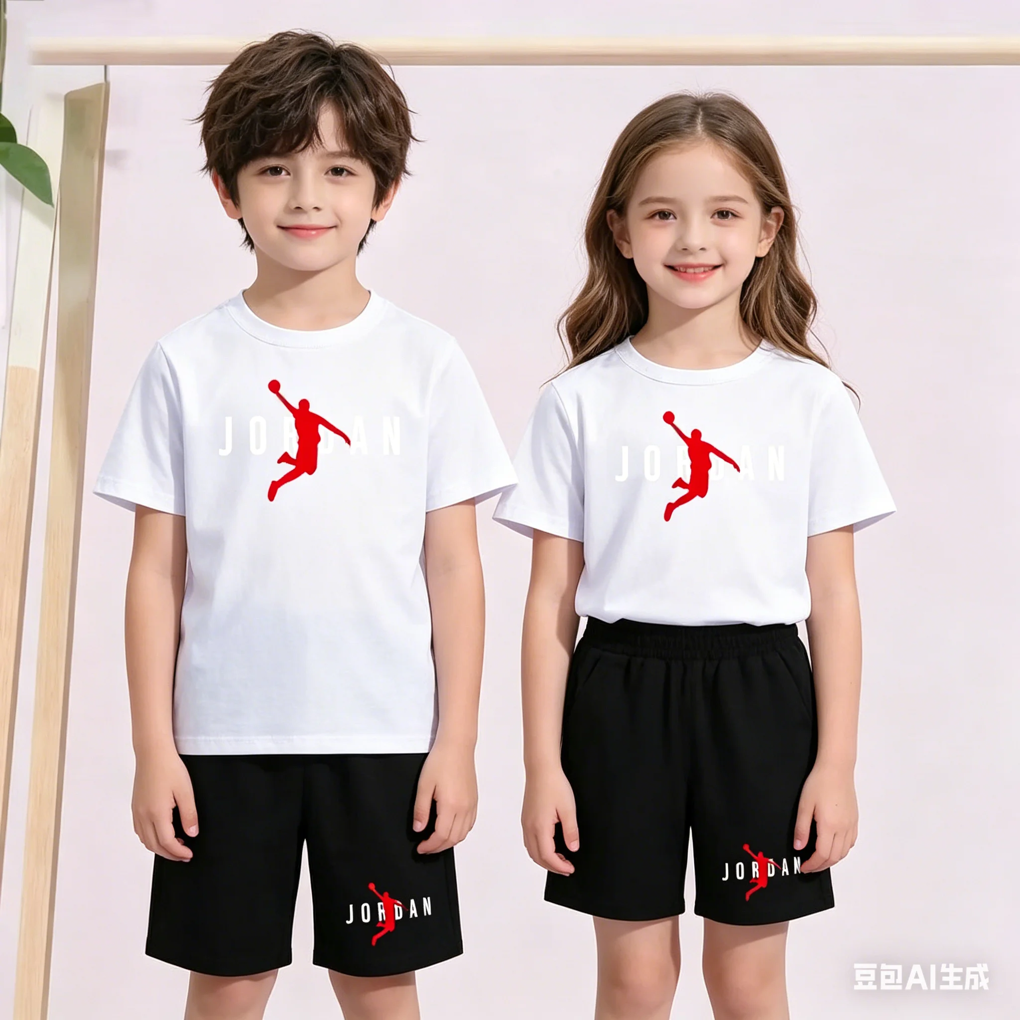 

2 Piece Boy Girl Summer 3-12 Age New Model Short Sleeve+Shorts Comfortable Breathable Children Sportswear Letters Casual T Shirt