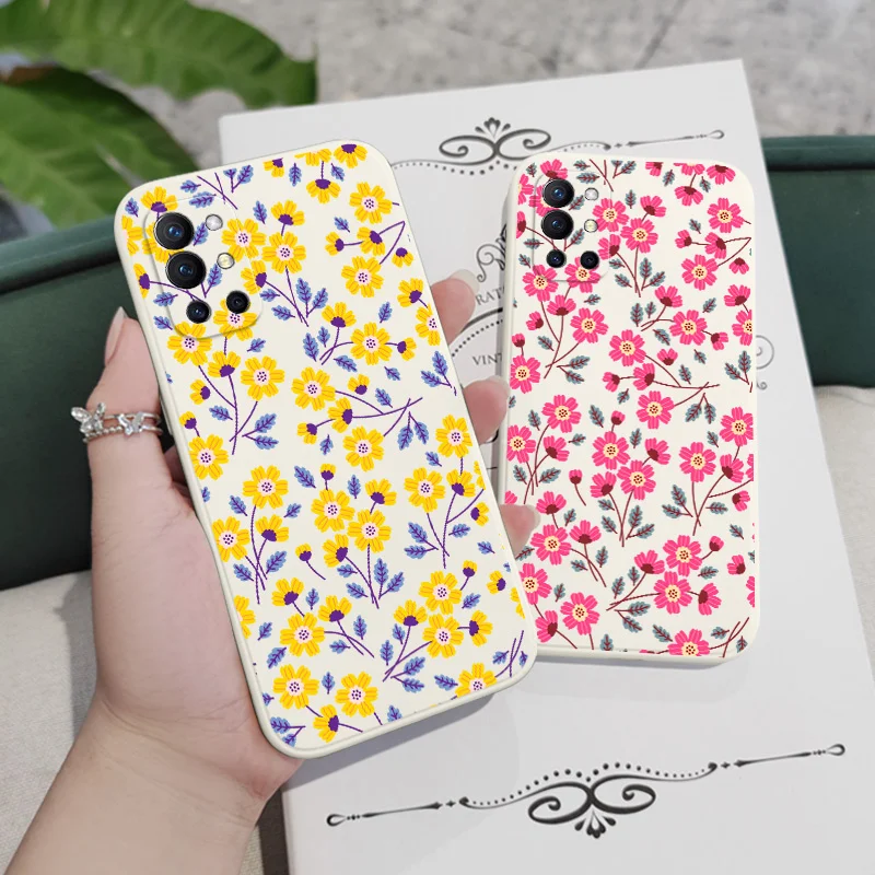 화려한 꽃 전화 케이스, 원플러스 9R 9RT 9 8T 8 7 7T 프로 5G 액체 실리콘 커버