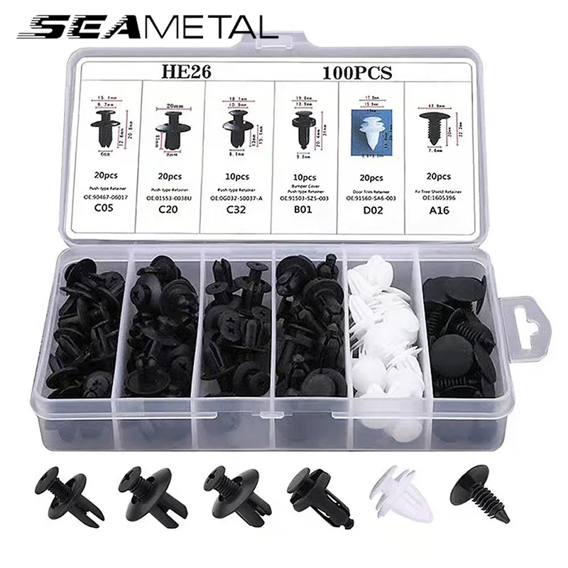 SEAMETAL 100 pçs clipe de fixação automática corpo do carro push retentor pino rebite pára-choques porta guarnição painel retentor prendedor automático clipe accessori