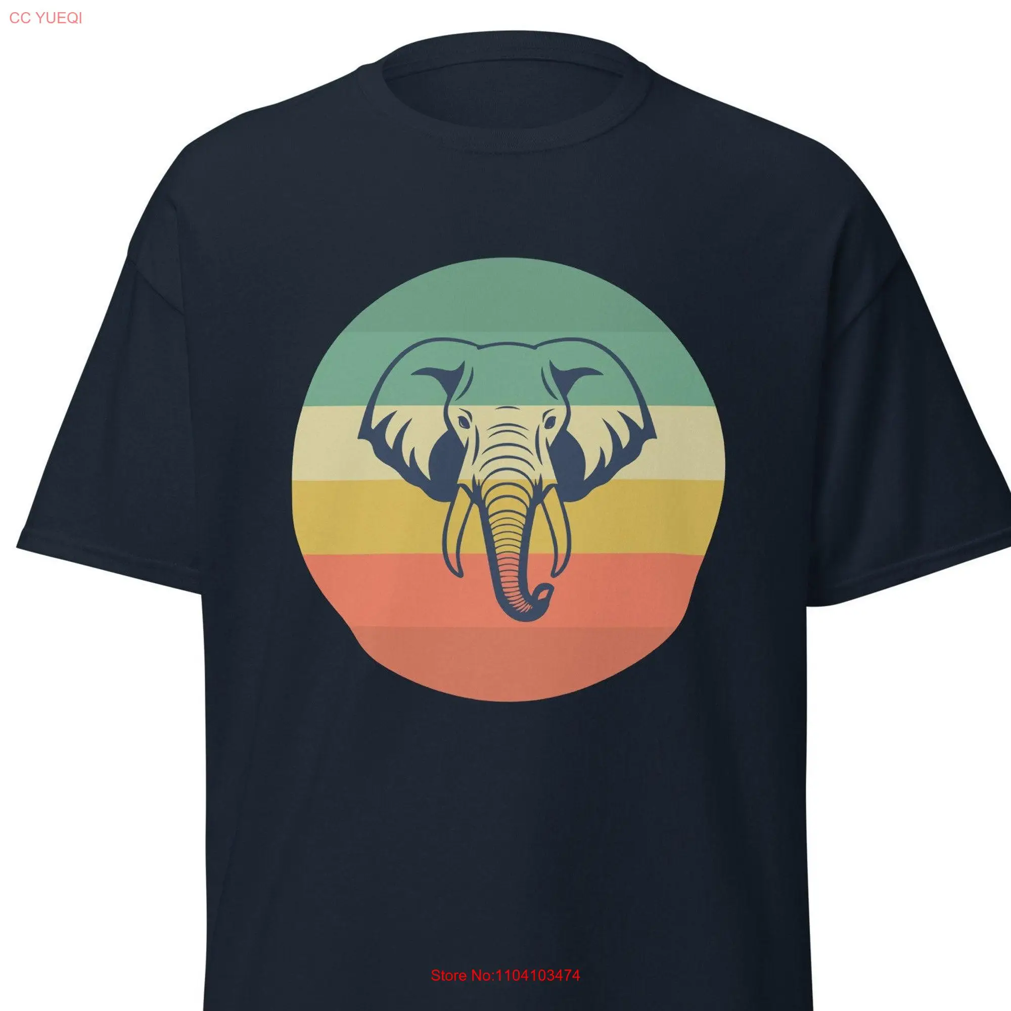 Retro elephant head t shirt front facing in a circle gift for passionate advocates long or short sleeves