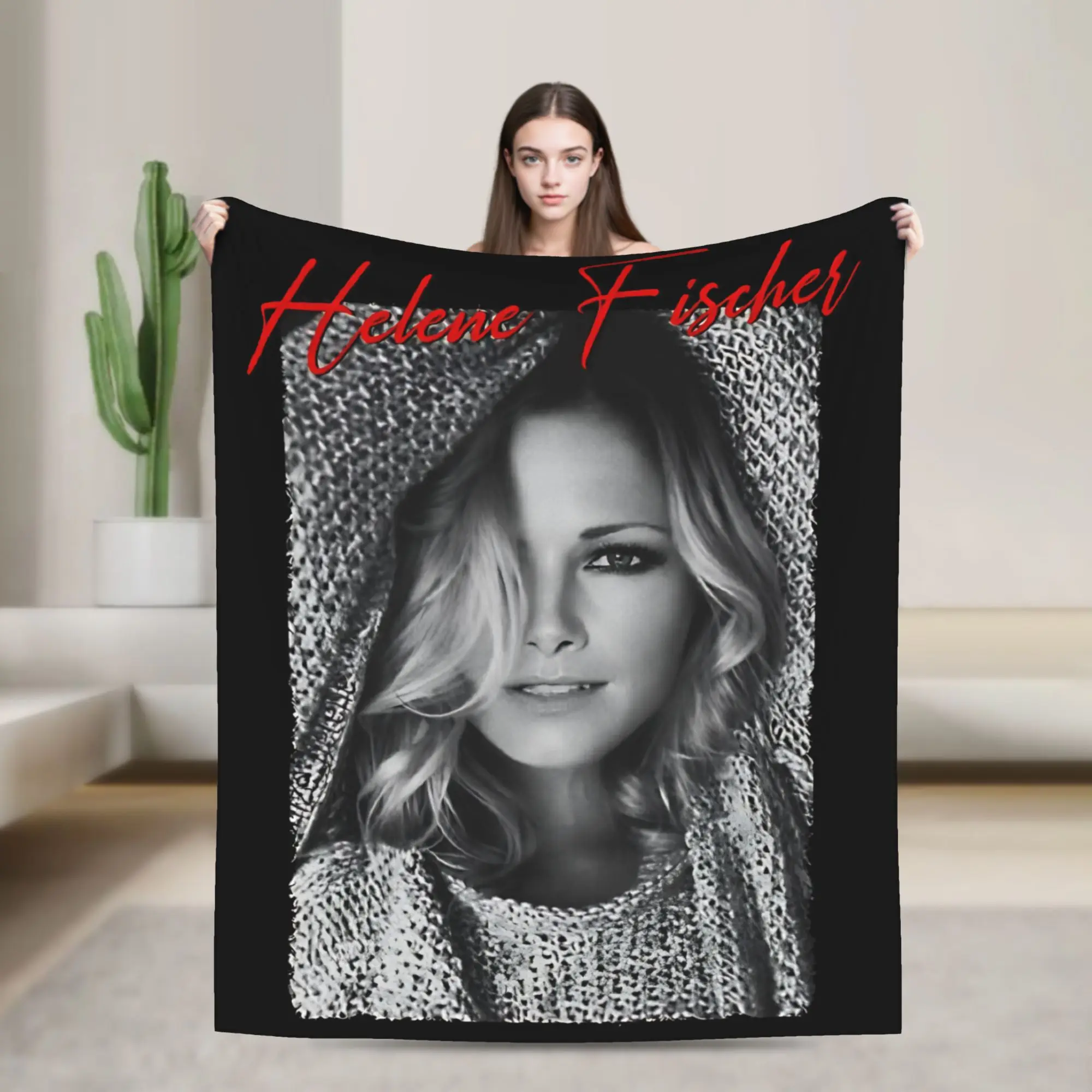 Manta de Franela con Estampado Retro en Blanco y Negro de Helene Fischer, Manta Cálida para Niños, Cubrecama, Cubre Sofá
