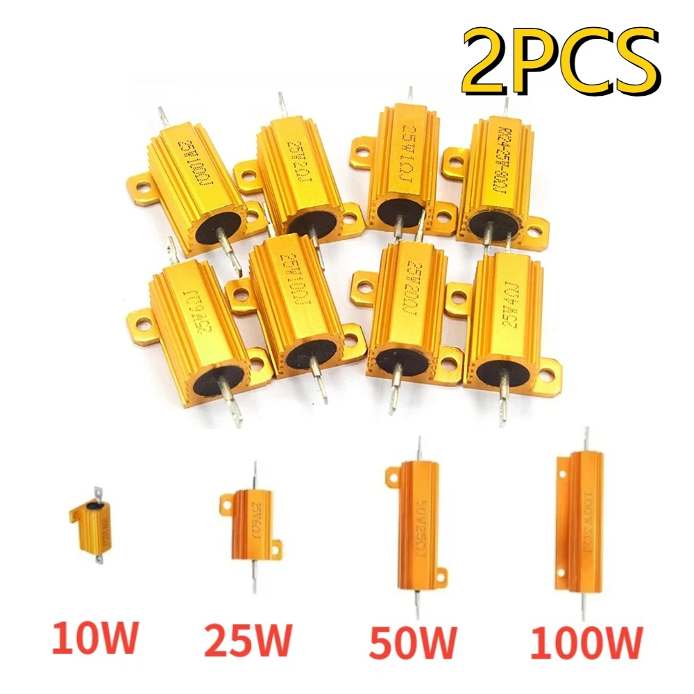 2PCS RX24 Aluminum Power Resistor 100W 50W 25W 10W 0.1~1Kohm Metal Shell Case Wirewound Resistors Kit Load Resistor 0.1ohm 8ohm
