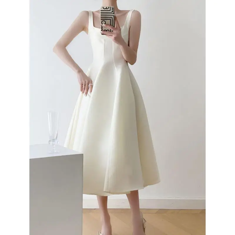 French Wedding Dress Solid Color Satin Simple Adult Dress Party