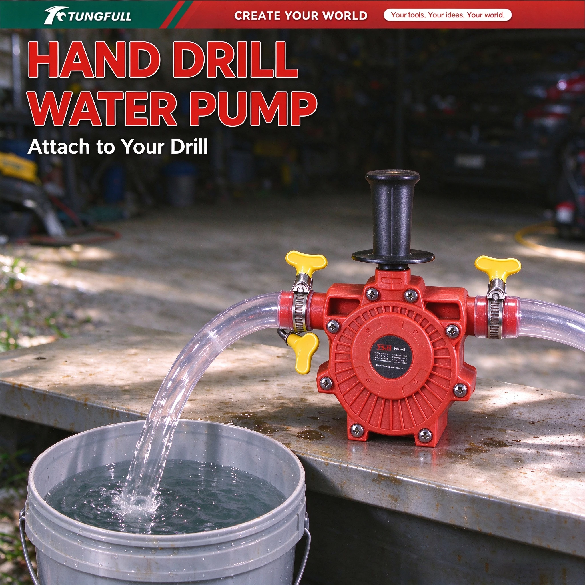 Drill Powered Self Priming Water Pump, Round Shank Portable Liquid Transfer Pump for Oil Fuel Water Fluid Delivery Workshop