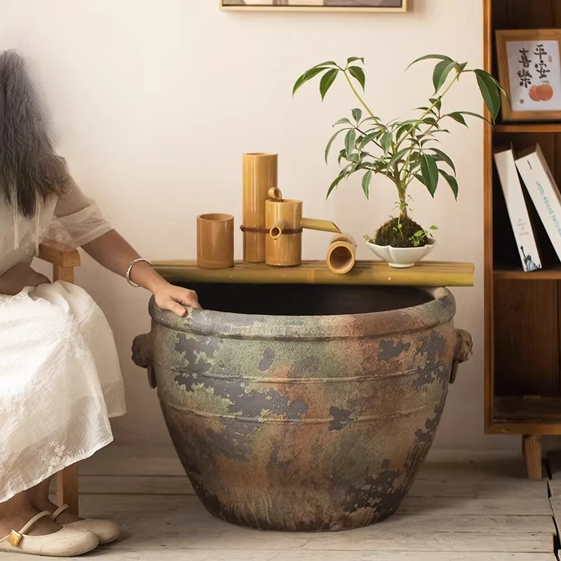 

Антикварная большая чаша, большой цветочный горшок, аквариум для рыб и лотосов, ландшафтные украшения
