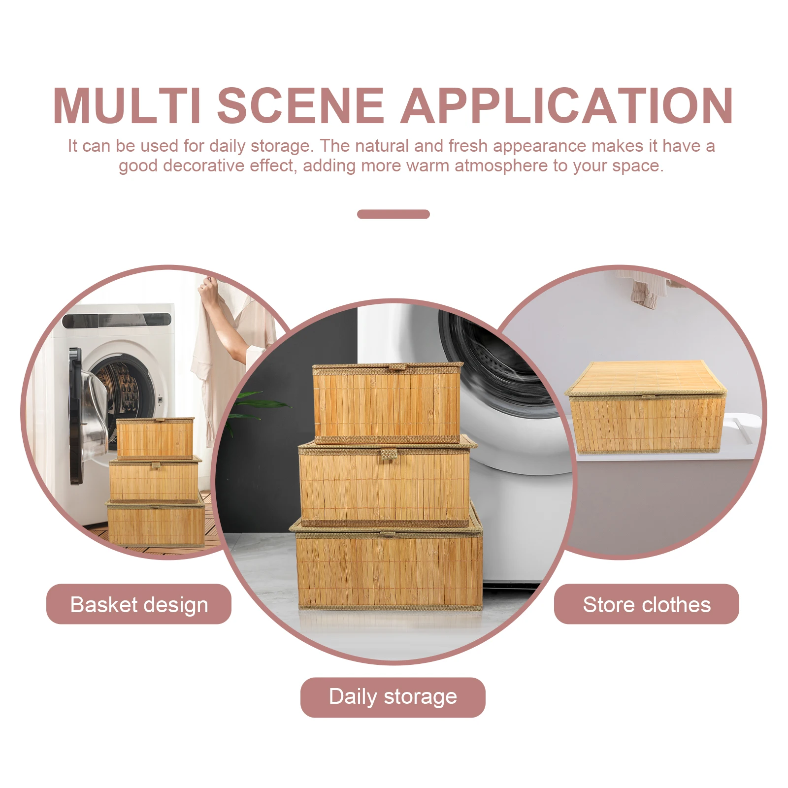

3pcs Bamboo Storage Large Capacity Home Supplies Bedroom Living Room ganizer Desktop Storage Basket Reusable Container