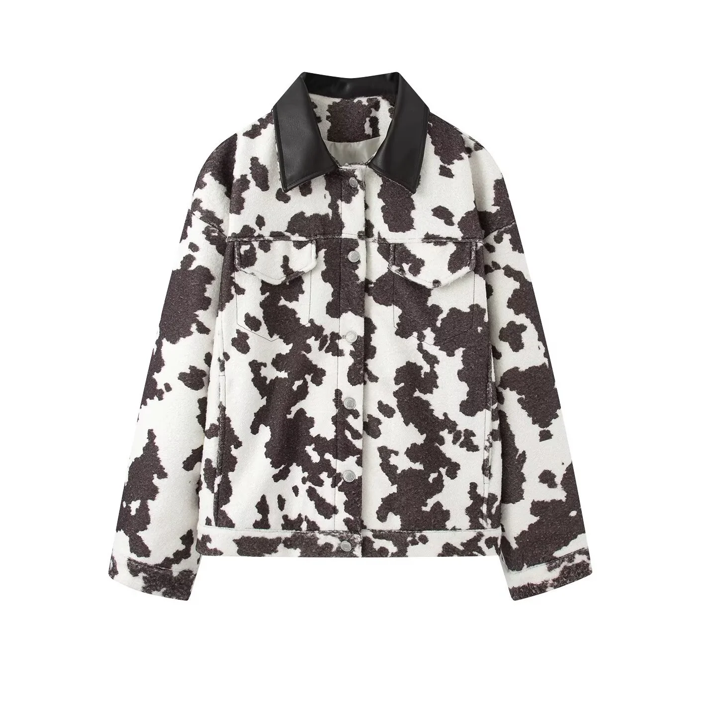 

2025 Winter New Women's Casual Fashion Simple and Loose Collar Long Sleeve Printed Jacket with tassel Decoration