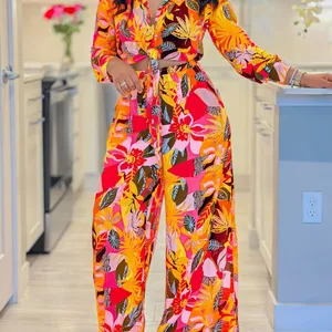 2024 ربيع وصيف بدلة مطبوعة جديدة بأكمام طويلة للنساء أزياء طية صدر واحد قميص بنطلون ساق عريضة مجموعة قطعتين أفضل 12 مجموعة من السراويل والبلوزات الاجتماعية للمبيعات - No4