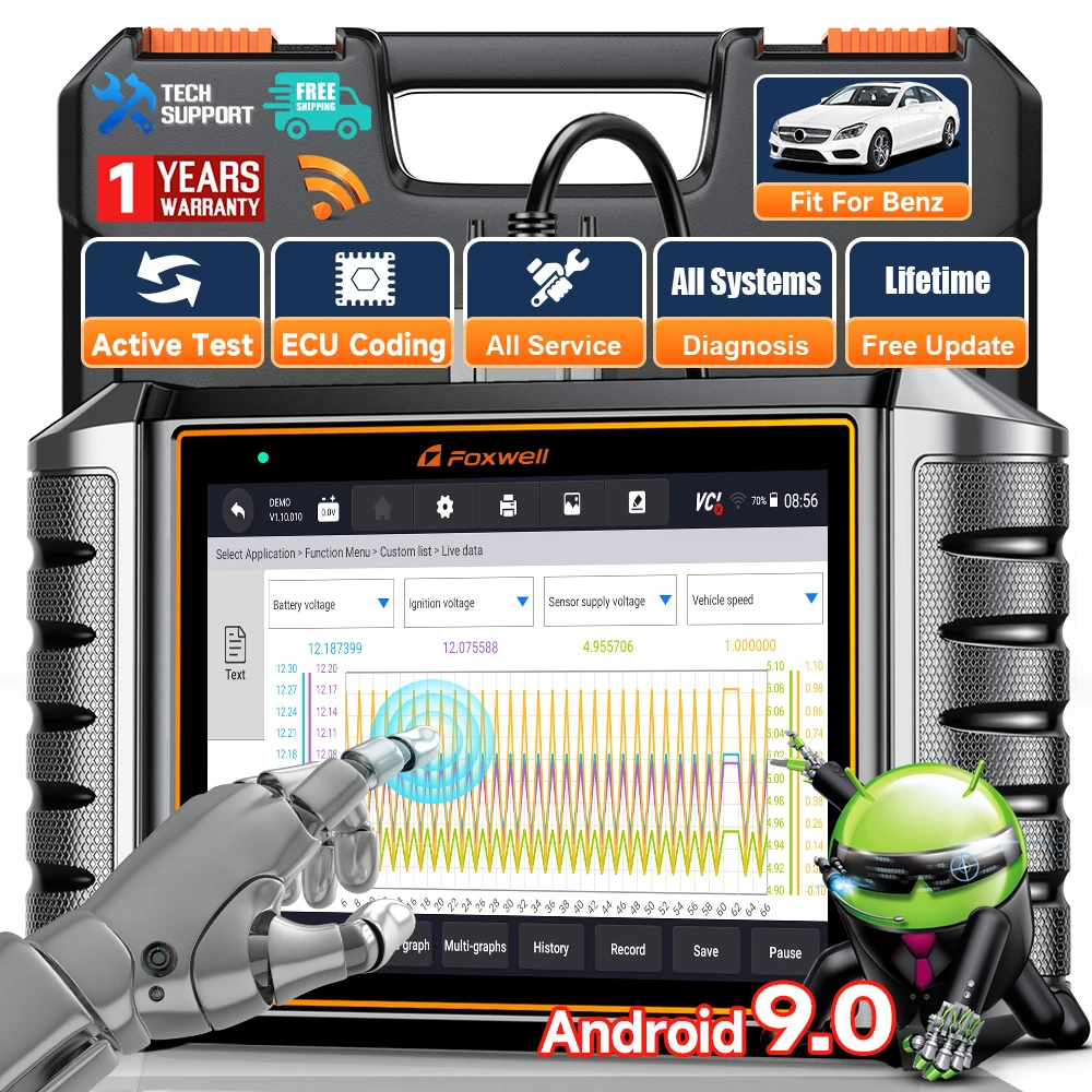 

FOXWELL NT710 для Mercedes Benz двунаправленный автомобильный сканер OBD2 автомобильный диагностический ECU кодирование все системы A/F регулировка IMMO 30 + сброс