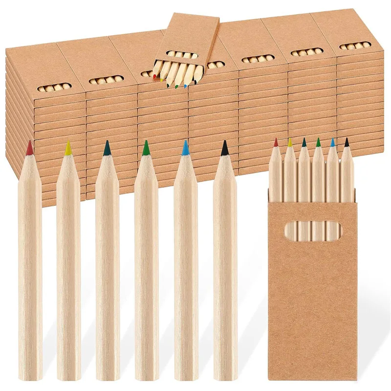 60 pezzi/300 pezzi/600 pezzi (6 pezzi/scatola) Mini matite colorate da 3,5 pollici Matita da disegno da colorare in scatole Kraft Sacchetti regalo Regali per bambini